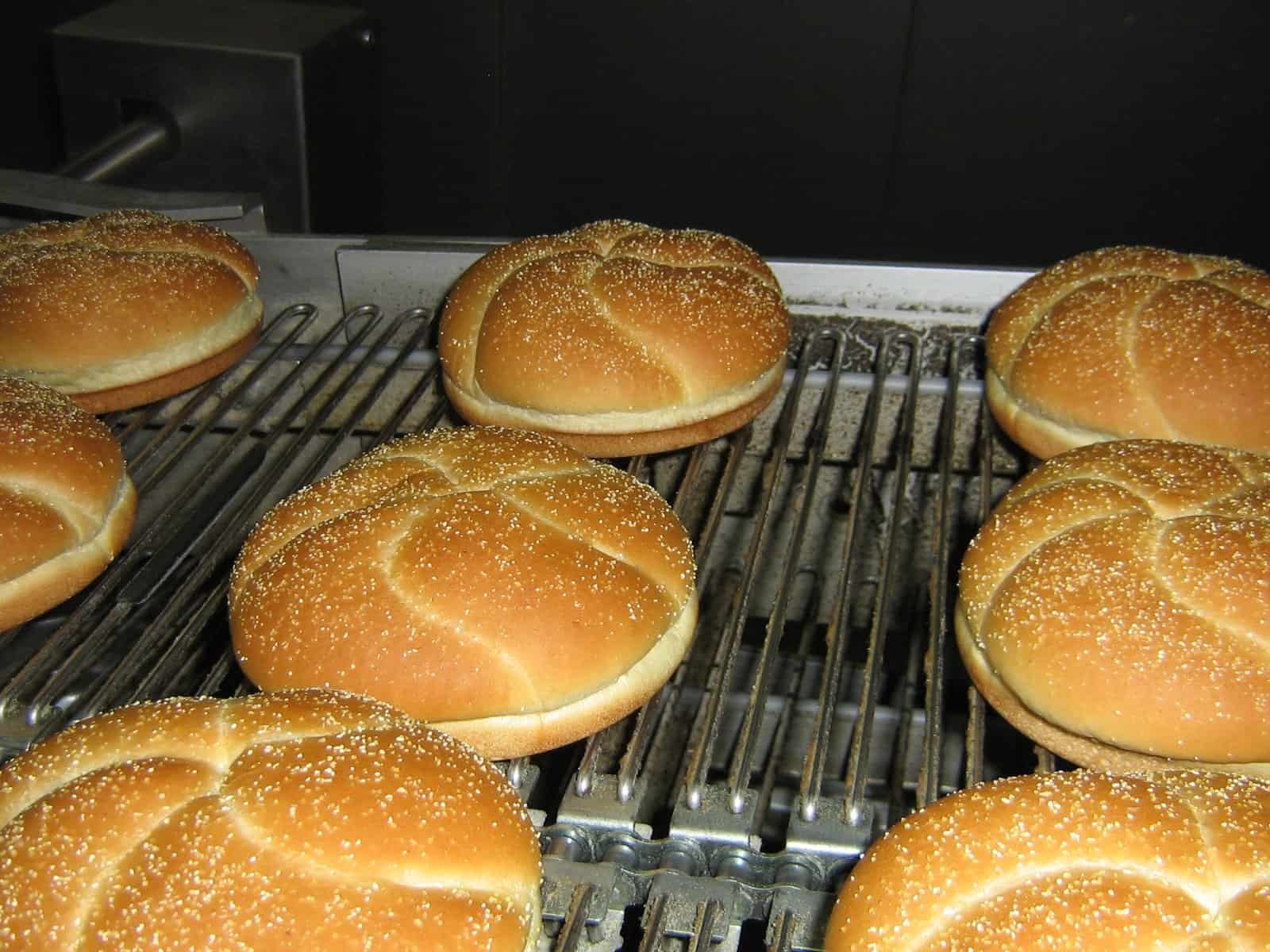 Production line with bread rolls — where Don spent decades in food manufacturing
